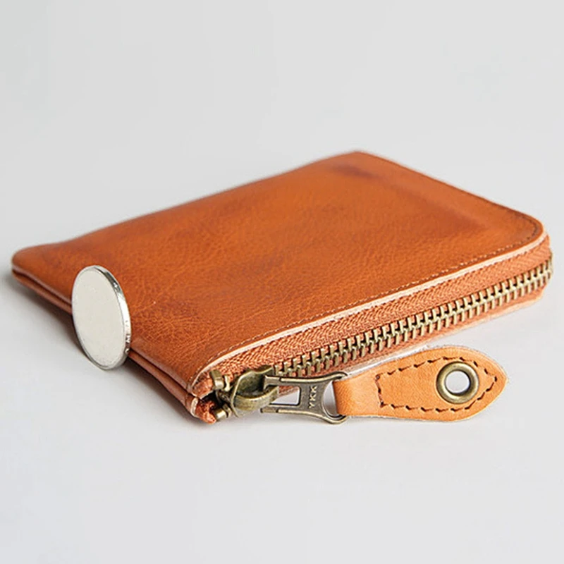 

Vintage Leather Short Wallet Leather Zipper Coin Purse Men and Women Handmade Wallet
