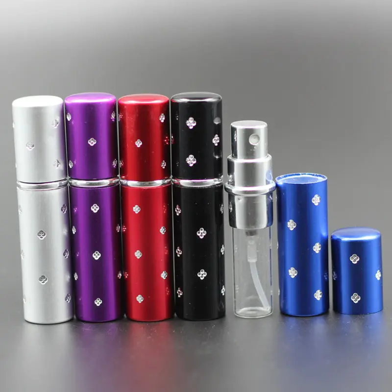 100pcs/Lot 5ml Hot Pump Empty Perfume Bottle Aluminum Glass Anodized Compact Parfum Atomiser Fragrance Mini Spray Scent-bottle