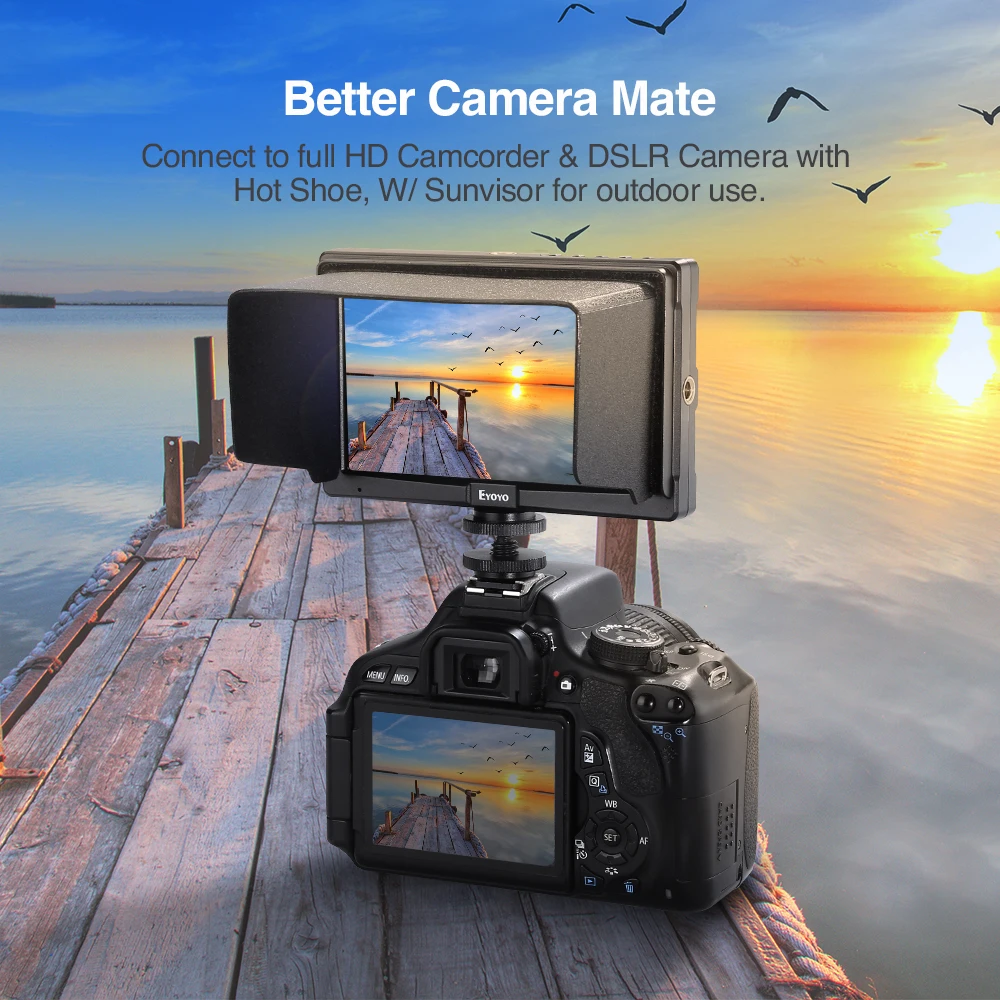 Eyoyo 5 &quotE5 полевой монитор камеры DSLR маленький Full HD 1920x1080 IPS 4K HDMI вход видеофокус