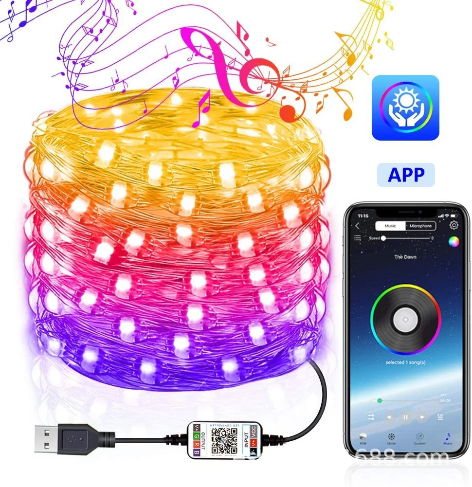 

2M 5M 10M 15M 20M led christmas Garlands decoration USB string light Fairy bluetooth phone APP copper wire for Home Room Tree