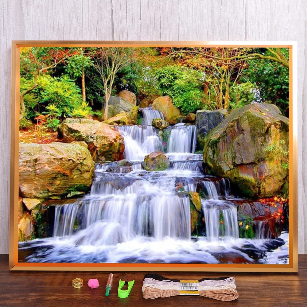 

Waterfall Landscape Pre-Printed 11CT Cross-Stitch Embroidery Full Kit DMC Threads Knitting Painting Sewing Handmade Mulina