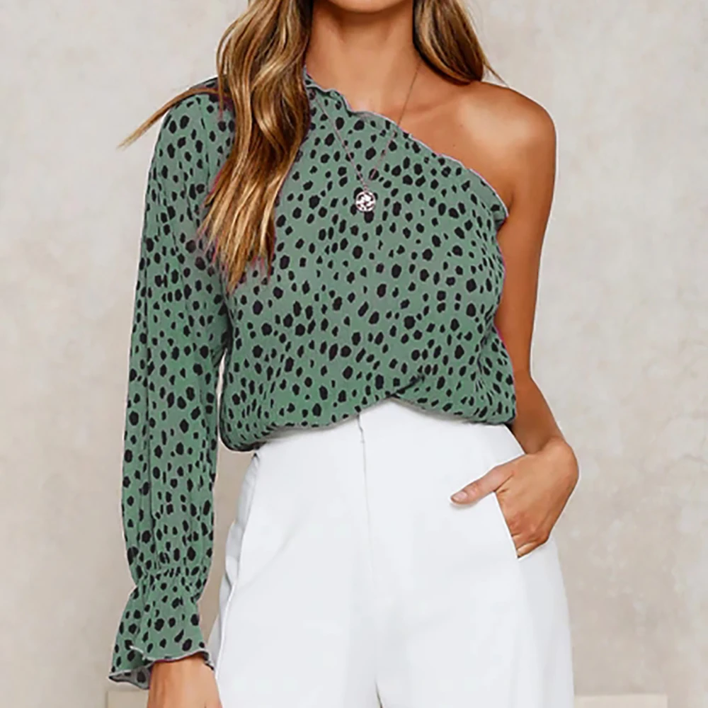 Блузка женская с косым воротником и оборками модная офисная рубашка леопардовым