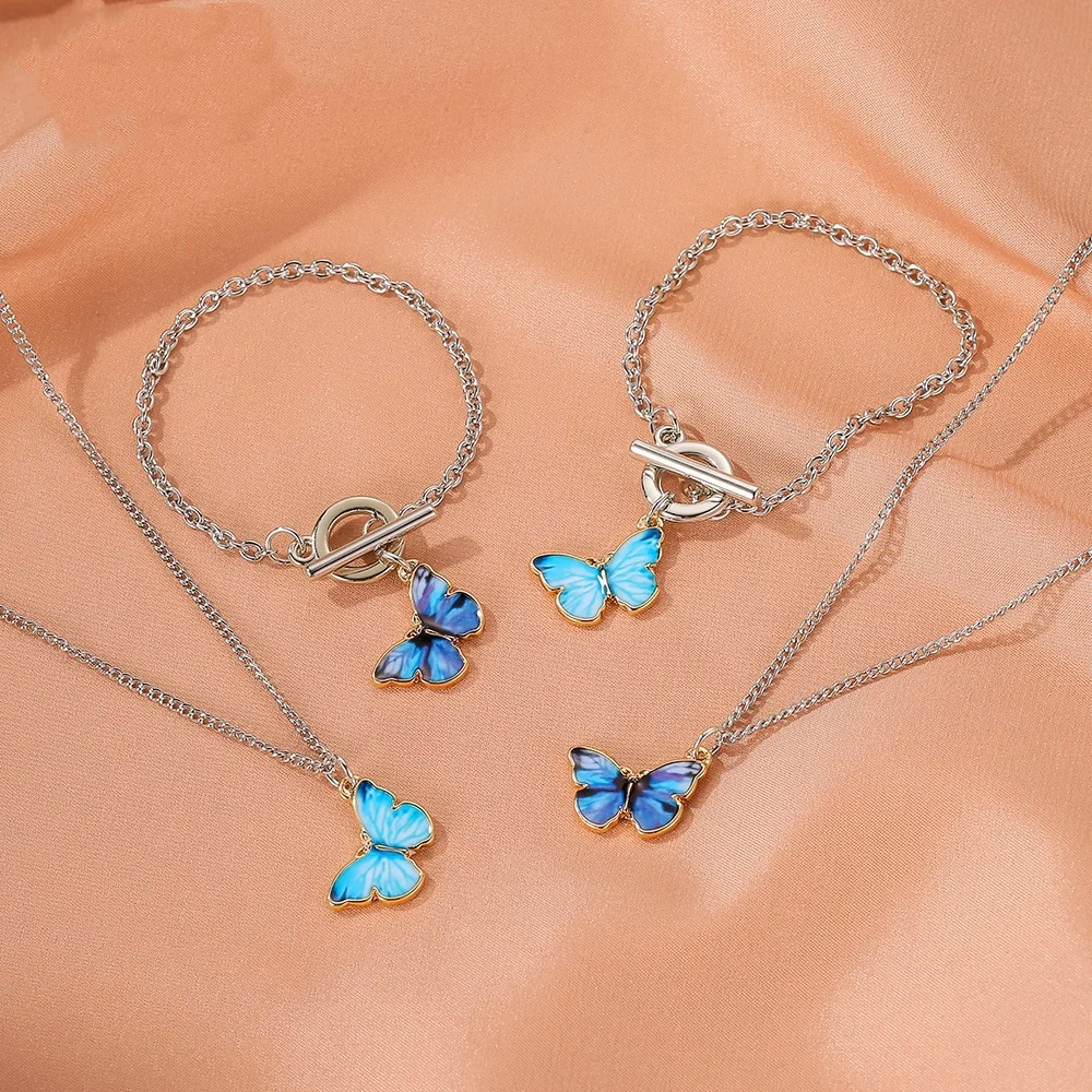 

Butterfly Necklace for Jewelry Gifts Women Trendy Simple Pendant Dangle Clavicle Chain Metal Necklaces Bracelets