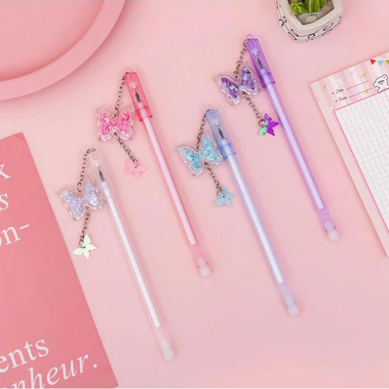 

Butterfly Love Sequin Pendant Gel Pen Black Blue Ink Needle Tip Plastic Pen for Writting Office Stationery School Supplies 1PCS