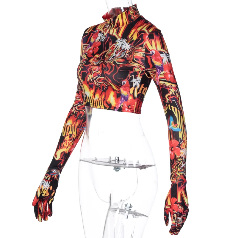 

Cutubly Long Sleeve Women'S Set Vintage Print Two Piece Set Crop Tshirt Leggings Pants Set Women Streetwear Outfit Tracksuit