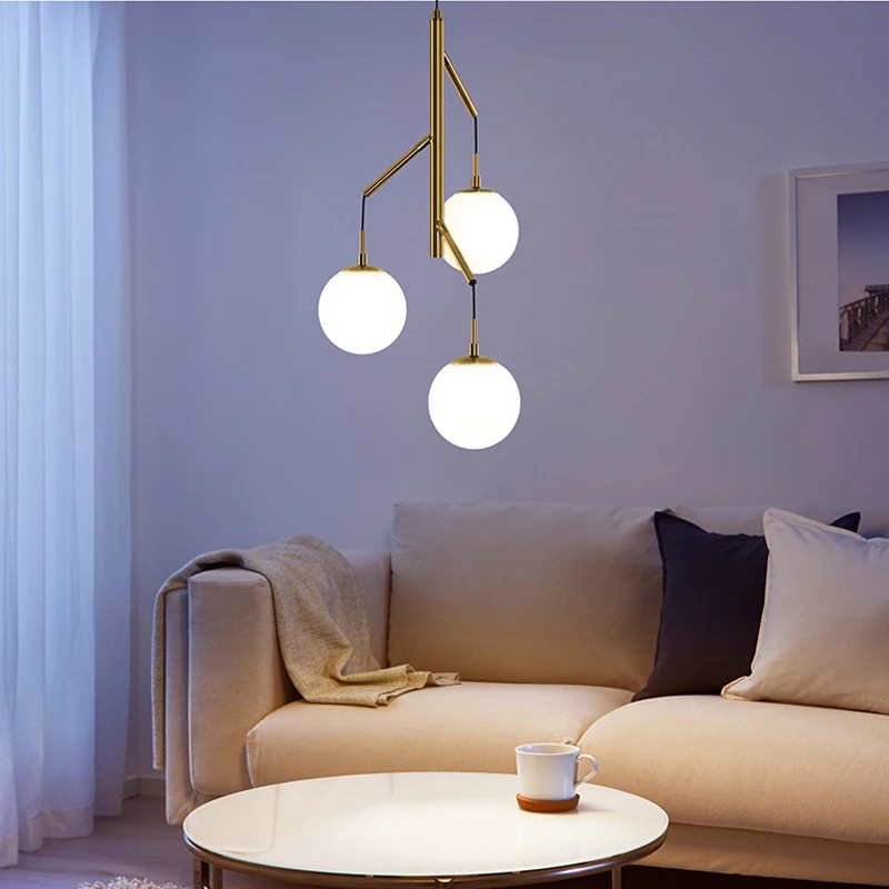 

Nordic living room simple modern magic bean chandelier creative personality bedroom restaurant glass molecular lamp