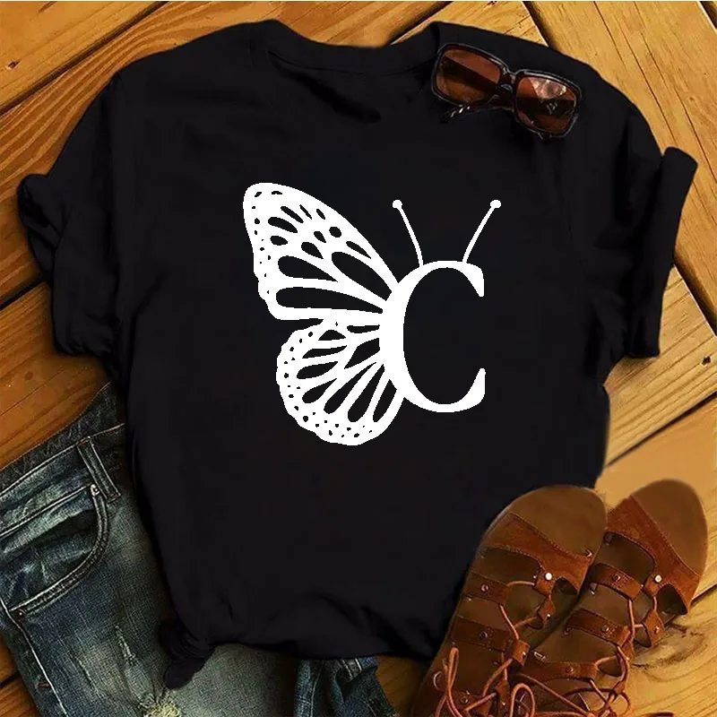 Новые женские топы с круглым вырезом принтом бабочки и надписью индивидуальным