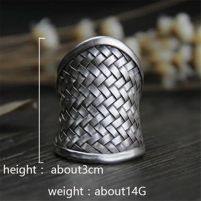 antique silver Черное тайское Серебряное Плетение ручной работы, сеть, кольцо, аутентичное 925 пробы, серебряные кольца для мужчин, Ретро стиль, панк стиль, мужские ювелирные изделия - Цвет камня: antique silver
