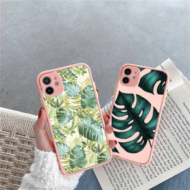 

Retro Flower Leaf Phone Case Pink matte transparent For iPhone 7 8 x xs xr 11 12 pro plus max mini Clear Funda