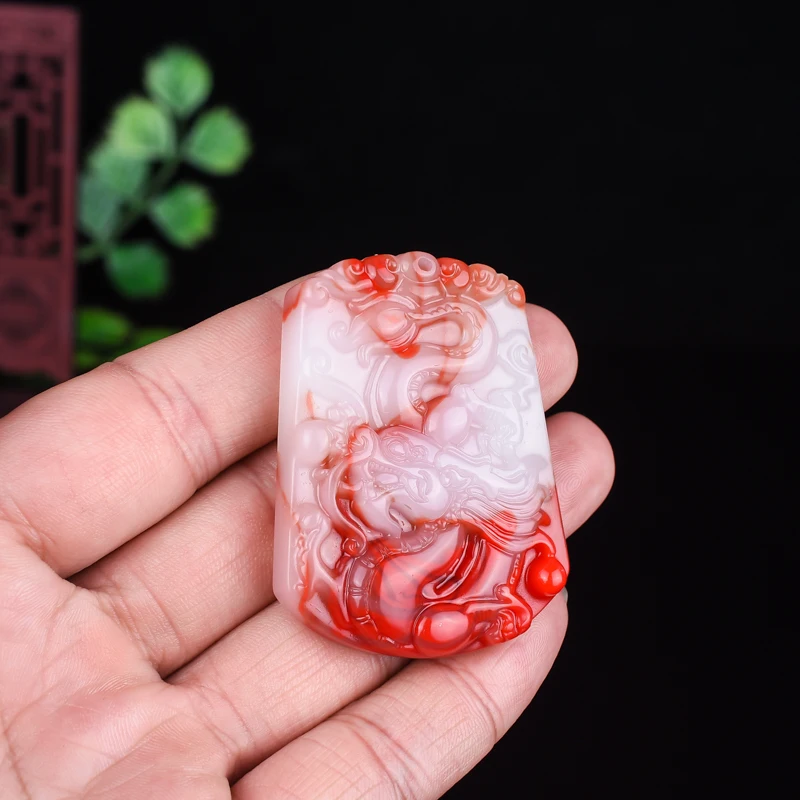 

Natural Xinjiang Color Jade Stone Dragon Jade Pendant Jewelry Lucky Safety Auspicious Amulet Pendant Jade Fine Jewelry