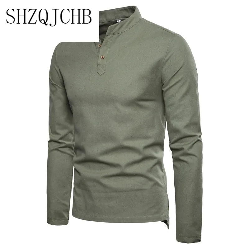 

Autumn 2021 New Men's Cotton Linen shirts Chinese Style Slim Fit Long Sleeve shirt Tops Men Solid Color Breathable Linen shirt