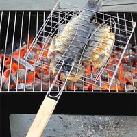 80 dropshippingbarbecue net clip fish shaped long handle household barbecue practical fish grill