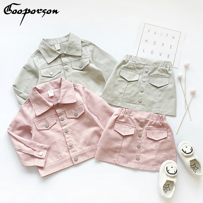 Комплект одежды для маленьких девочек Однотонная куртка с длинными рукавами и