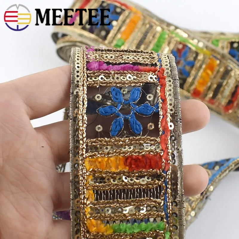 3 метра Этническая золотая нить вышитая кружевная отделка тесьма ленты манжеты