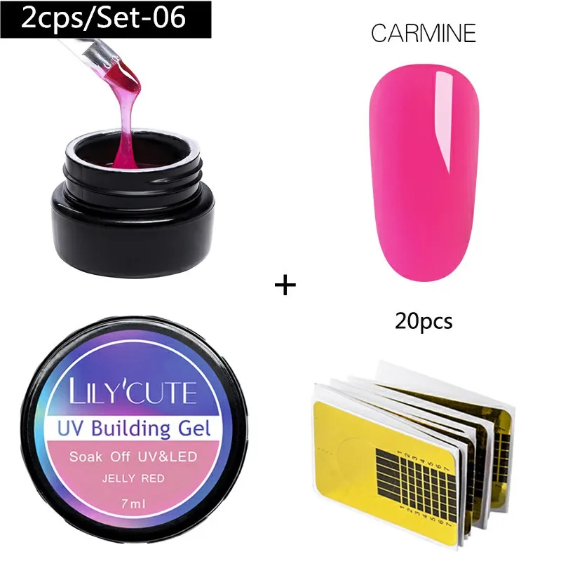 2 Pcs 6 LILYCUTE 20ml Poly Extension Gel Kit Quick Building Gel White Clear LED Acrylic Builder Nail Tips Nail Art Gel Brush Tool Set - Цвет: 2 Pcs 6