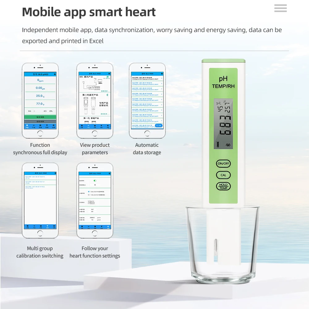 PH-измеритель с Bluetooth-совместимым 0.01pH цифровое тестирование воды высокая точность