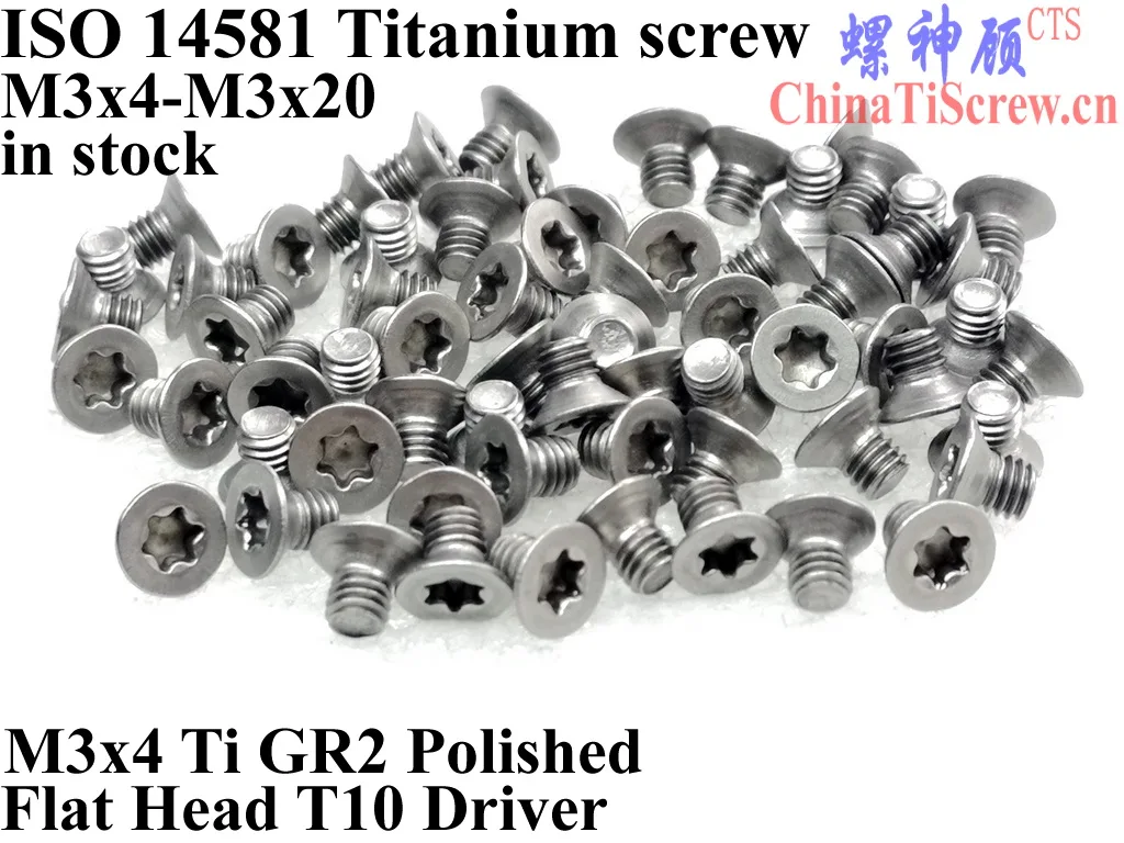 ISO 14581 M3 титановые винты M3x4 M3x6 M3x8 M3x10 M3x12 M3x14 M3x16 M3x20 плоская головка Torx T10 драйвер Ti GR2