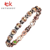 pure copper bracelet yellow crystal stone 4 in 1 magnet health retro bracelets for women adjustable energy bangle female gift