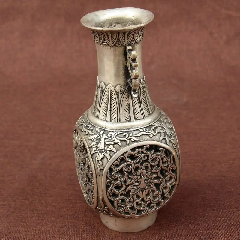 Антикварная медная Серебряная декоративная фурнитура ваза с драконами и
