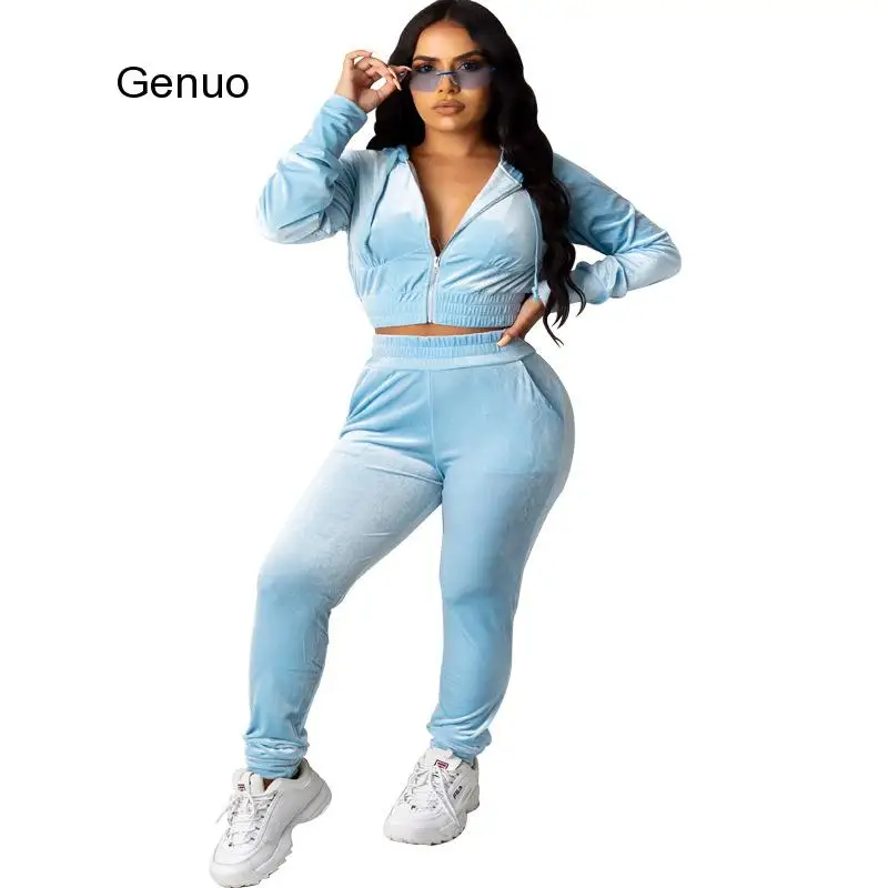 Женский бархатный костюм Famale повседневный велюровый спортивный фиолетового и