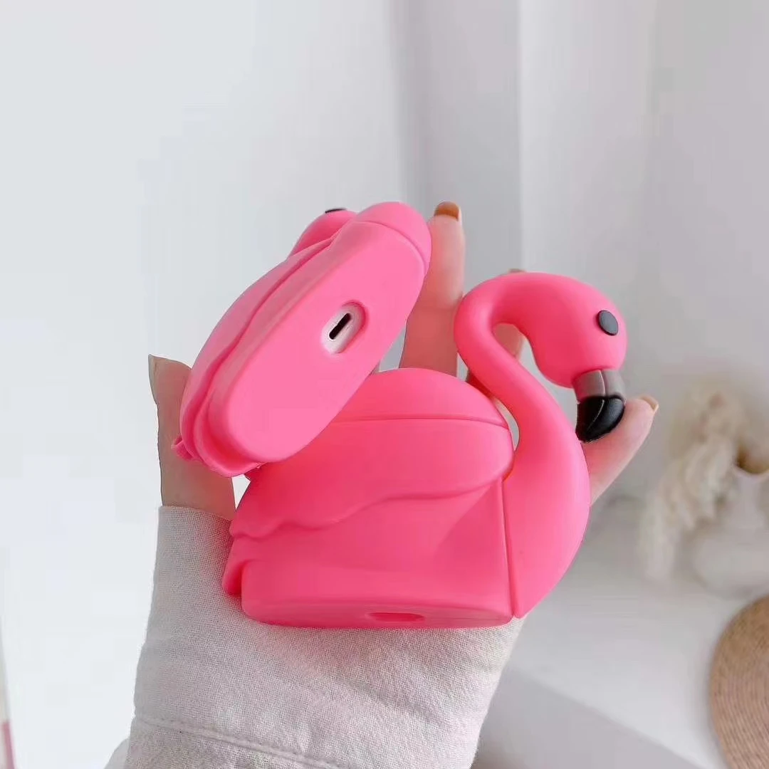 

Fashion Flamingo Silicone Earphone Case for Airpods 2 Case Cute Pink Stand Headphones Case Box for Airpods Pro Fundas with Hook