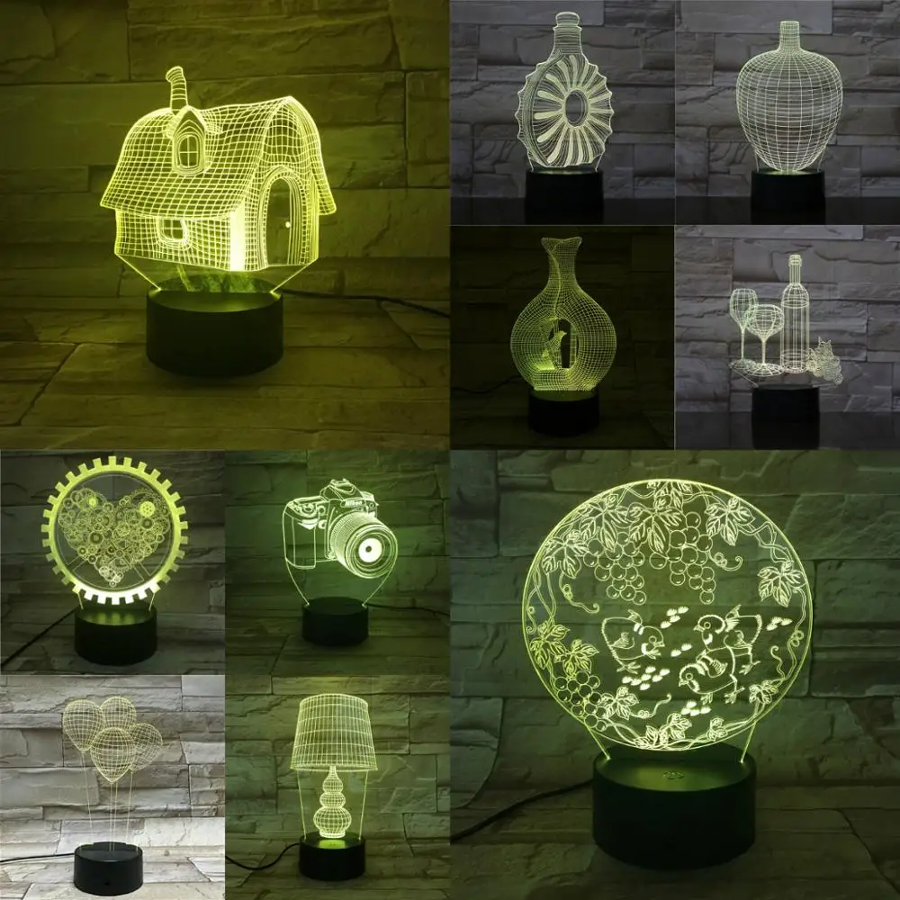

Home 3D Lamp Wine Bottle House Ballon Camera Luminaria Acrylic Plate Children Creative Beautiful Birthday Present Luces Led Deco
