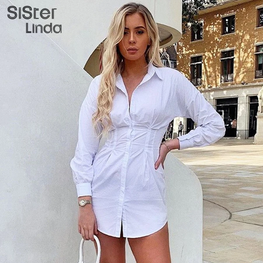 

Sisterlinda French Romance White Long T-shirt For Women Top Fall 2020 Long Sleeve Buttons Tshirt Mujer Lapel Casual Wear Outfits