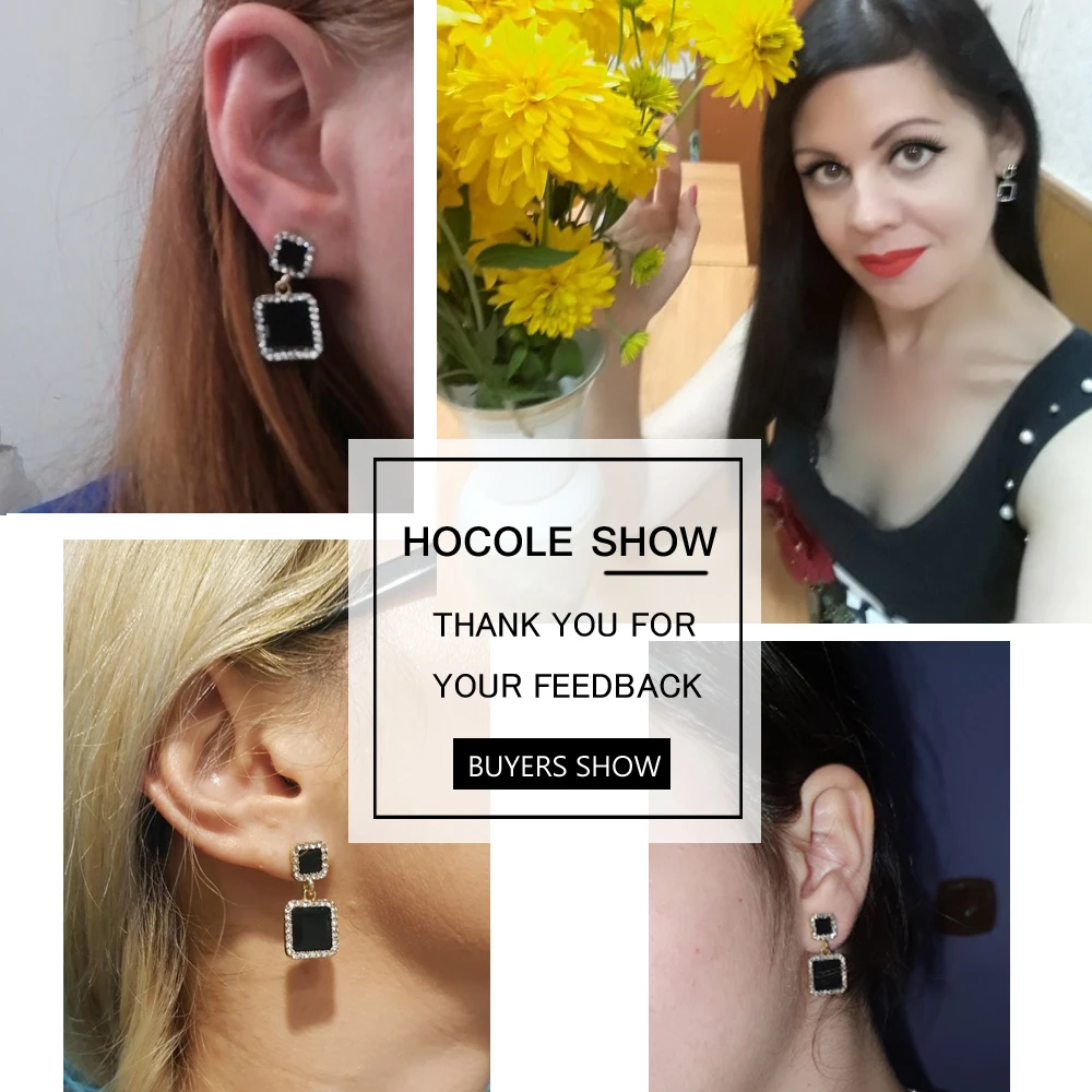 Хрустальные серьги HOCOLE для женщин эффектные 2019 геометрические черные квадратные