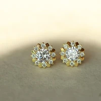 huitan chic flower shaped gold color earrings stud for women dazzling cz stone simple stylish female earrings new trendy jewelry