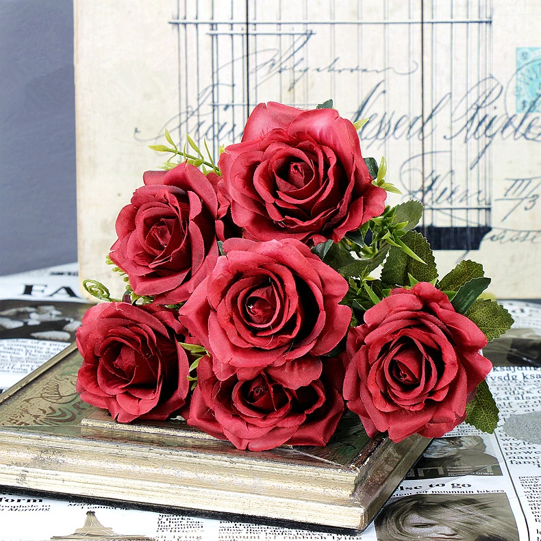 Новый искусственный белый цветок розы 6 цветов букет в сочетании с цветами