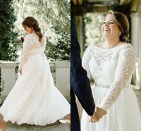 myyble 2021 plus size wedding dress a line lace appliqued long sleeves chiffon custom made sexy backless bridal gown vestido de