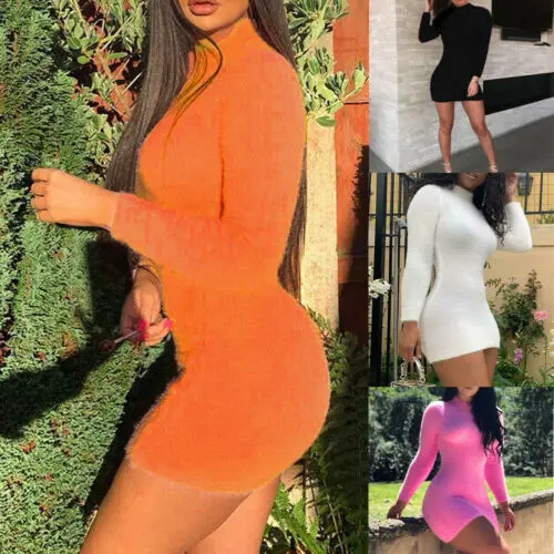 Зимний плюшевый свитер платье для женщин вечерние облегающее Рождественская