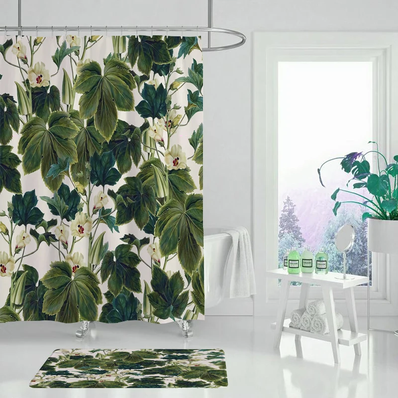 Занавеска для душа Monstera из тропического леса с зелеными растениями листьями