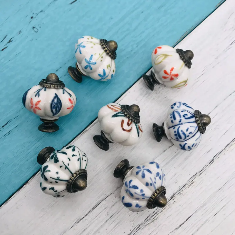 1 шт. элегантные дверные ручки и ручная роспись цветочная керамическая ручка для