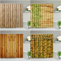 yellow green bamboo shower curtain bathroom curtains natural scenery waterproof fabric background wall decor screen with hooks