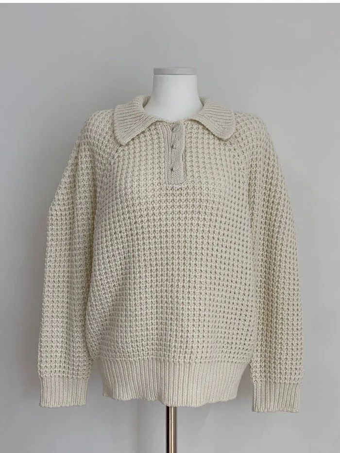 CHEERART пуловер свитер женский поло шеи джемпер свободный белый вафельный вязаный