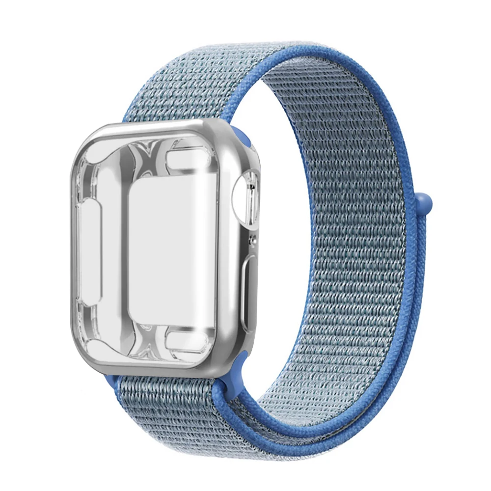 Нейлоновый ремешок+ чехол для Apple watch series 5/4/3/2/1, 42 мм, 38 мм, версия в едином положении во время занятий легкой атлетикой, ремешок для наручных часов iwatch, 40 мм 44 спортивный браслет - Цвет ремешка: Lake blue