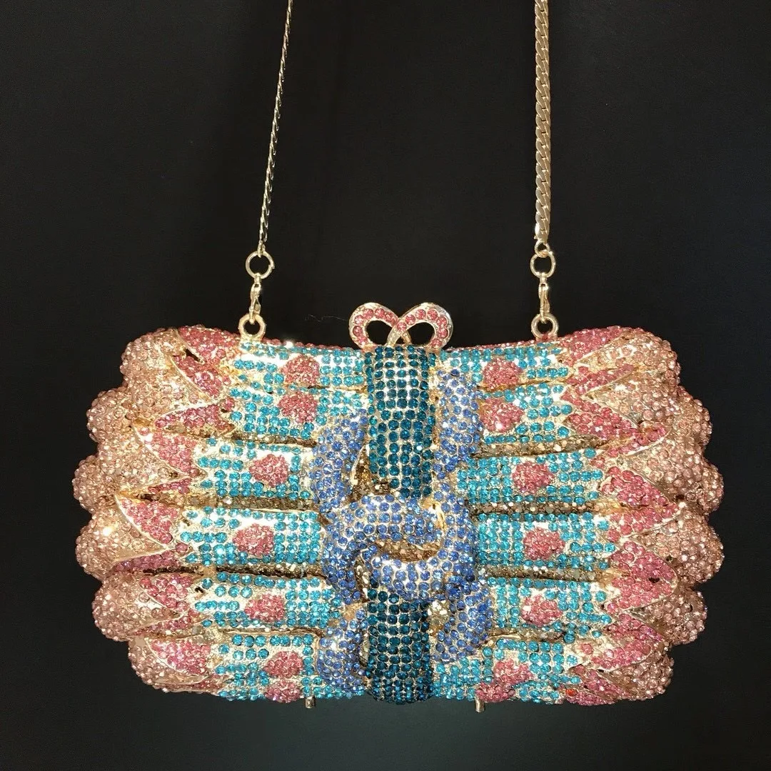 

Women Multicolored Crystal Clutch Evening Totes Bag Wedding Rhinestone Dinner Banquet Handbags Bridal Party Diamond Stone Purse