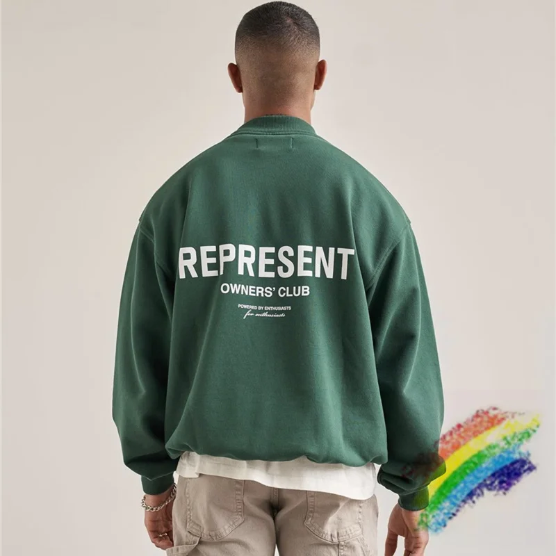

Green Represent OWNERS CLUB Sweatshirts Men Women 1:1 High Quality Slogan Printed Represent Hoodie Oversized Crewneck