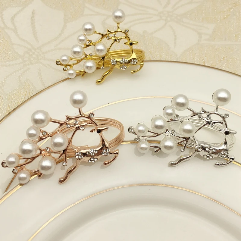 

6pcs Gold silver deer head napkin buckle Christmas deer napkin ring Hotel decorative mouth cloth buckle metal napkin ring