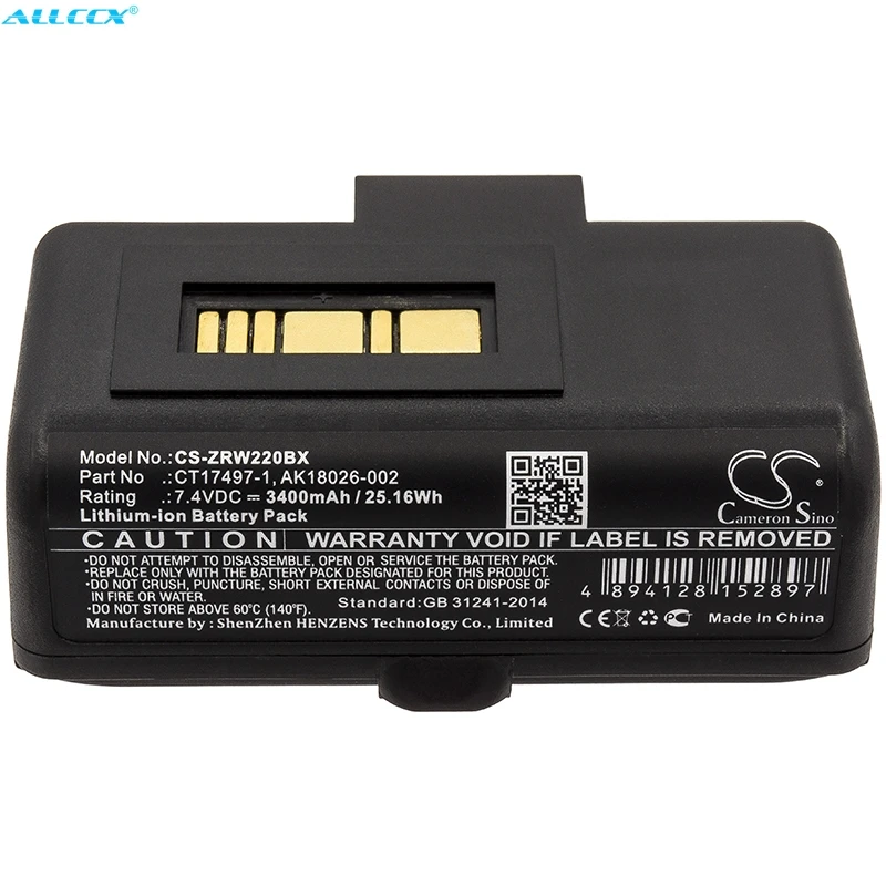 AK18026 002 батареи Cameron Sino 3400mAh CT17497 1 для Zebra RW220 RW320|Цифровые аккумуляторы| |