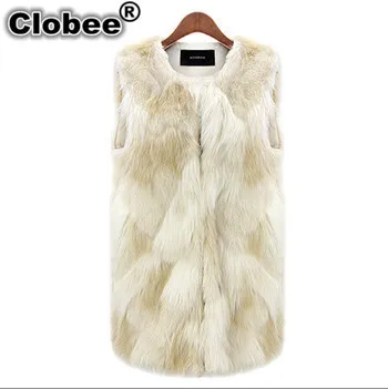2019 6XL стиль офисный женский без рукавов Chaqueta mujer роскошный длинный Лисий меховой
