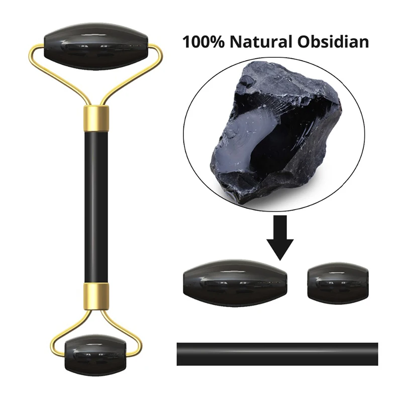 

Jade Roller Face Massager Natural Black Obsidian Facial Massage Crystal Stone Slimming Health And Beauty Skin Care Tool Set