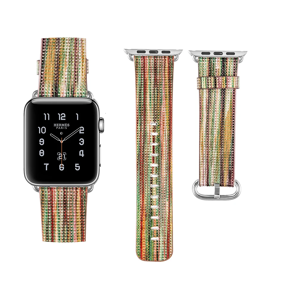 FOHUAS, Национальный стиль, окрашенный кожаный ремешок для часов Apple Watch, цветной узор, наручные часы, браслет для iwatch 42, 38 мм