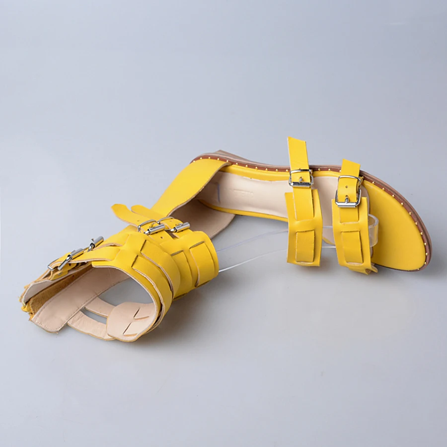 

Prova Perfetto Solid Color Flat Heel Women Sandals Back Zipper Genuine Leather Belt Buckle Boot Sandals Casual Gladiator Sandals