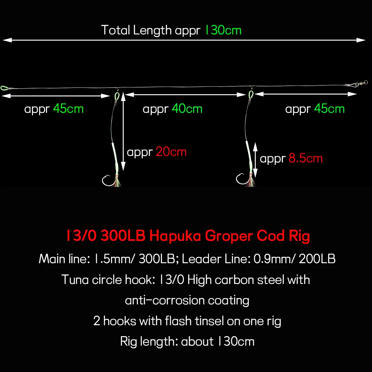 1 шт. 13/0 300LB Hapuka Groper Риг Cod Rig Deep Sea Flasher кольцевой крючок для тунца связанный вручную