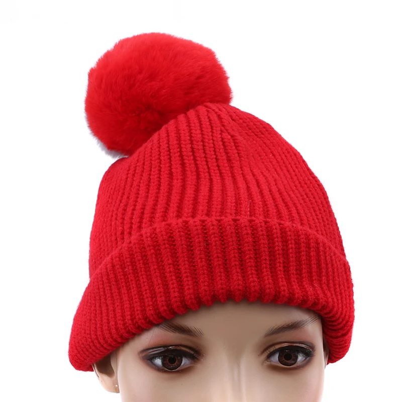 New Cute Winter Baby Children Knitted Hats Double Color Hair Ball Beanies Cap Warm Kids Crochet Boy Girl Fur | Детская одежда и