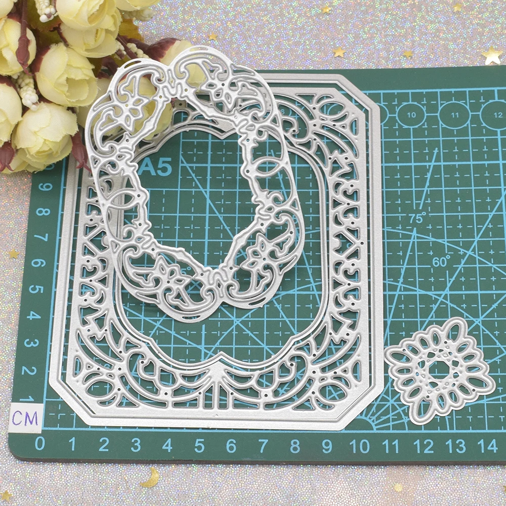 Rectangle Lace Hollow Frame Metal Cutting Dies for Scrapbooking Album Paper Gift Card Making