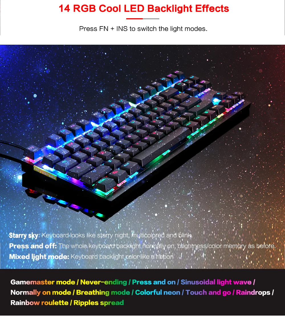 MotoSpeed K82 профессиональная компьютерная игровая механическая клавиатура RGB светодиодный USB Проводная 87 клавиш клавиатура для Esports игр