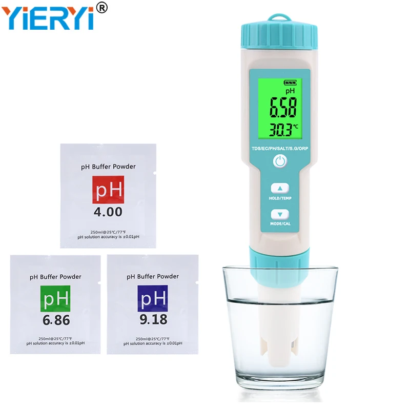 7 in 1 Tem EC TDS ORP PH Salinity S. G Meter Test Water Quality Purity Digital Tester Monitor Waterproof for Drinking Water Soup